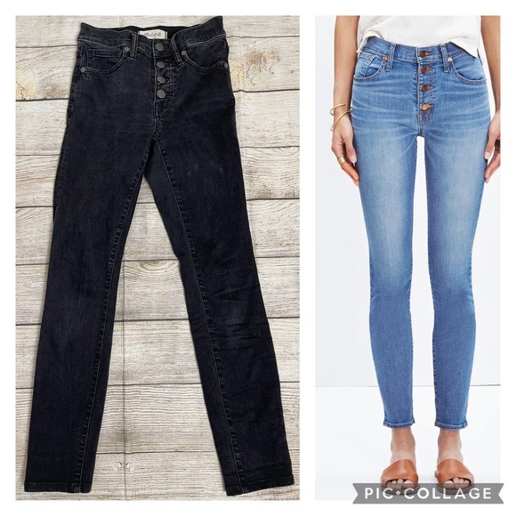 Madewell Denim - Madewell 9” Sky High Skinny Jeans Cropped Buttonfly Black Sz 24